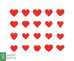 jeu d'icônes de coeur rouge. élément de décoration de mariage romantique, peut être utilisé pour des thèmes de santé. style plat simple. conception d'illustration vectorielle isolée sur fond blanc. ep 10. vecteur