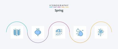 pack d'icônes printemps bleu 5 comprenant. des gamins. pluie. enfants. affaissement vecteur