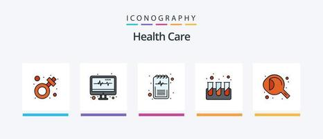 ligne de soins de santé remplie de 5 icônes, y compris les urgences. machine. maison de repos. domicile. conception d'icônes créatives vecteur