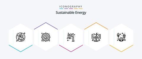 pack d'icônes de 25 lignes d'énergie durable, y compris l'énergie verte. se soucier. direction. Puissance. électricité vecteur