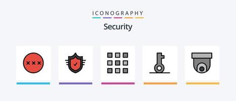 ligne de sécurité remplie de 5 packs d'icônes, y compris sécurisé. Sécurité. caméra. sûr. clé. conception d'icônes créatives vecteur
