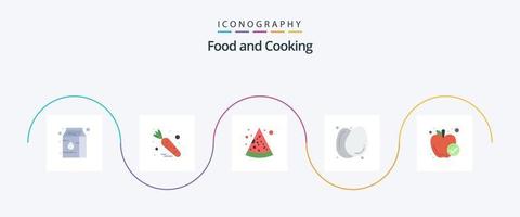 pack d'icônes plat 5 de nourriture comprenant. repas. pizza. aliments. la nourriture saine vecteur