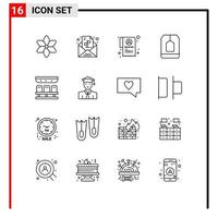 groupe de 16 contours modernes définis pour les sièges de transport état thé boisson éléments de conception vectoriels modifiables vecteur
