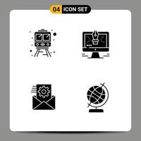 4 signes de glyphe solides universels symboles d'intégration de données ferroviaires intégration de logiciel de stylo éléments de conception vectoriels modifiables vecteur