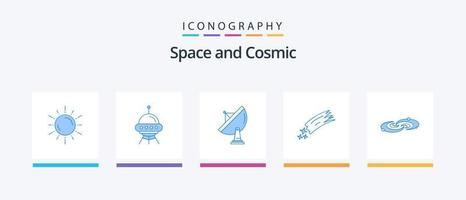 pack d'icônes space blue 5 comprenant un astéroïde. assiette. fusée. espacer. antenne. conception d'icônes créatives vecteur