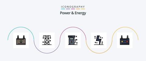ligne de puissance et d'énergie remplie de 5 icônes plates, y compris l'électricité. batterie. Puissance. station. essence vecteur