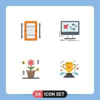 4 icônes plates universelles signes symboles d'activités jeu de synchronisation application dollar éléments de conception vectoriels modifiables vecteur