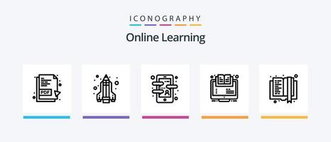 pack d'icônes de la ligne 5 d'apprentissage en ligne, y compris en ligne. apprendre. casque de musique. éducation. Entreprise. conception d'icônes créatives vecteur