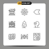 aperçu de l'interface mobile ensemble de 9 pictogrammes d'arbre pin flèche nature café éléments de conception vectoriels modifiables vecteur