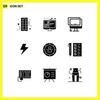 ensemble de 9 symboles d'icônes d'interface utilisateur modernes signes pour données ordinateur électrique charg pc éléments de conception vectoriels modifiables vecteur