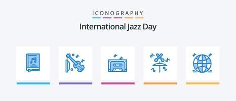 pack d'icônes bleues de la journée internationale du jazz 5, y compris le multimédia. monde. violon. multimédia. tambouriner. conception d'icônes créatives vecteur