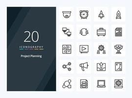 20 icône de contour de planification de projet pour la présentation vecteur
