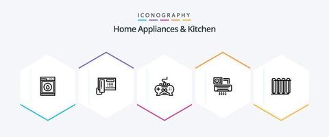 appareils électroménagers et pack d'icônes de 25 lignes de cuisine, y compris la maison. Xbox. cellule. vidéo. Jeu vecteur