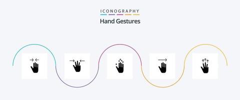 gestes de la main glyphe 5 pack d'icônes comprenant la main. droit. trois doigts. gestes. main vecteur