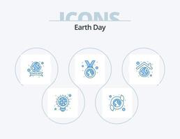 pack d'icônes bleues du jour de la terre 5 conception d'icônes. la terre. ruban. recyclé. vert. fête vecteur