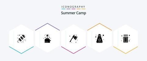 pack d'icônes de 25 glyphes de camp d'été, y compris le camping. Soleil. pique-nique. été. couperet vecteur