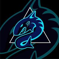 logo esport, symbole de requin et arrière-plan triangulaire vecteur