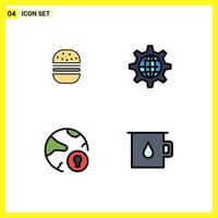 pack de couleurs plates remplies de 4 symboles universels de burger global food internet éléments de conception vectorielle modifiables en ligne vecteur