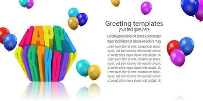 modèles de cartes d'anniversaire. bannière de voeux de célébration avec décoration de texte d'anniversaire et ballons. illustration vectorielle 3d vecteur