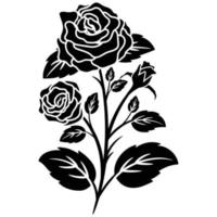 silhouette noir motif rose fleur épanouissement vecteur