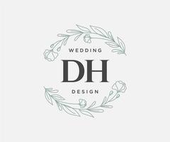 collection de logos de monogramme de mariage lettre initiales dh, modèles minimalistes et floraux modernes dessinés à la main pour cartes d'invitation, réservez la date, identité élégante pour restaurant, boutique, café en image vectorielle vecteur