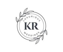 modèle de logos de monogramme de mariage lettre initiales kr, modèles minimalistes et floraux modernes dessinés à la main pour cartes d'invitation, réservez la date, identité élégante. vecteur