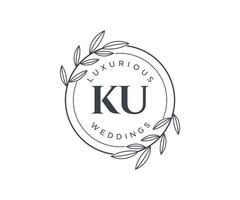 modèle de logos de monogramme de mariage lettre initiales ku, modèles minimalistes et floraux modernes dessinés à la main pour cartes d'invitation, réservez la date, identité élégante. vecteur