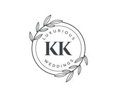 modèle de logos de monogramme de mariage lettre initiales kk, modèles minimalistes et floraux modernes dessinés à la main pour cartes d'invitation, réservez la date, identité élégante. vecteur