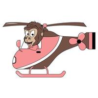 hélicoptère de tour de dessin animé animal mignon vecteur