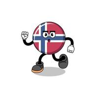 illustration de mascotte drapeau norvège en cours d'exécution vecteur