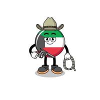 mascotte de personnage du drapeau du koweït en tant que cow-boy vecteur
