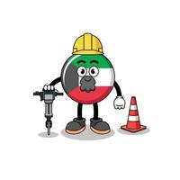 personnage de dessin animé du drapeau du koweït travaillant sur la construction de routes vecteur