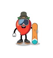 dessin animé de mascotte de joueur de snowboard au piment vecteur