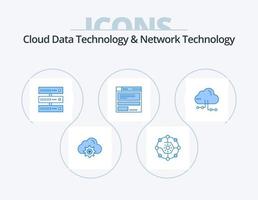 technologie de données cloud et technologie de réseau pack d'icônes bleues 5 conception d'icônes. nuage. l'informatique. partager. navigateur. réseau vecteur