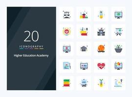 20 icône de couleur plate de l'académie pour la présentation vecteur
