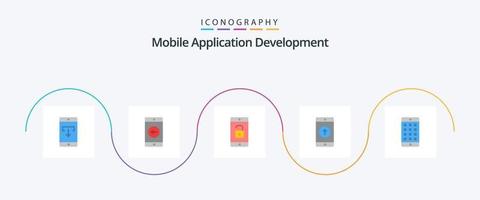développement d'applications mobiles pack plat 5 d'icônes, y compris envoyé. application mobile. gauche. portable. ouvrir vecteur