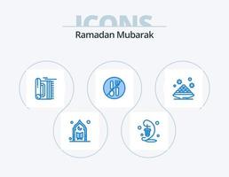 pack d'icônes bleu ramadan 5 conception d'icônes. fourchette. aliments. lampe. namaz. couverture vecteur