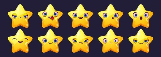 joli jeu d'emoji de visage de personnage d'étoile, icônes de dessin animé vecteur