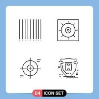 pack d'interface utilisateur de 4 couleurs plates de base remplies d'engrenages cibles de code à barres protection de la mise au point éléments de conception vectoriels modifiables vecteur