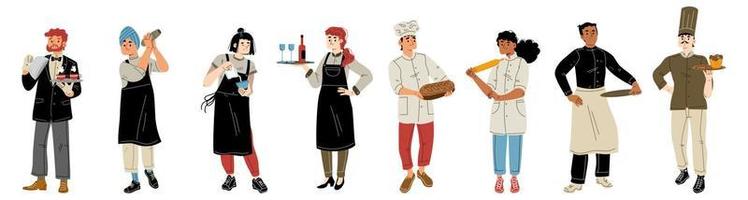 personnel de restaurant, employés chef, serveur, boulanger vecteur