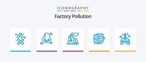 pack d'icônes bleues de pollution d'usine 5, y compris la fumée. aider. nez. environnement. production. conception d'icônes créatives vecteur