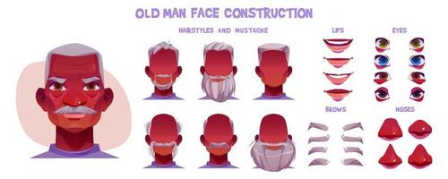 vieil homme visage animation constructeur personnage noir vecteur