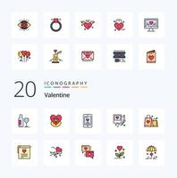 20 pack d'icônes de couleur remplies de lignes de la saint-valentin comme l'amour cellule de mariage amour gallert vecteur