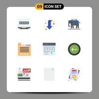 pack de 9 signes et symboles de couleurs plates modernes pour les supports d'impression Web tels que les bannières publicitaires onglets de conception Web elephent éléments de conception vectoriels modifiables vecteur