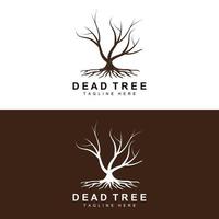 création de logo d'arbre, illustration d'arbre mort, coupe d'arbre sauvage, vecteur de réchauffement climatique, sécheresse de la terre, icônes de marque de produit