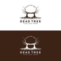 création de logo d'arbre, illustration d'arbre mort, coupe d'arbre sauvage, vecteur de réchauffement climatique, sécheresse de la terre, icônes de marque de produit