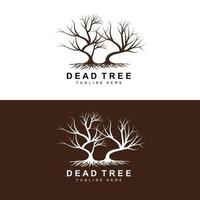 création de logo d'arbre, illustration d'arbre mort, coupe d'arbre sauvage, vecteur de réchauffement climatique, sécheresse de la terre, icônes de marque de produit