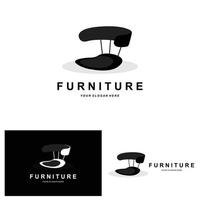 logo de meuble, design d'ameublement, illustration d'icône de chambre, table, chaise, lampe, cadre, horloge, pot de fleur vecteur