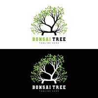 création de logo d'arbre vert, illustration de logo de bonsaï, vecteur de feuilles et de bois