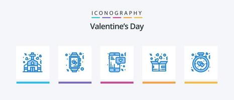 pack d'icônes bleu saint valentin 5, y compris l'amour. boîte. mariage. don. texte. conception d'icônes créatives vecteur